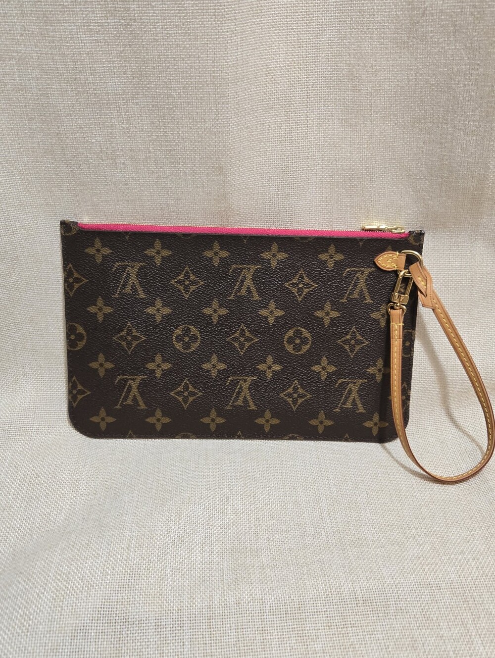 Louis Vuitton Neverfull MM Pouch Pochette Wristlet Clutch Pivoine Pink with COA